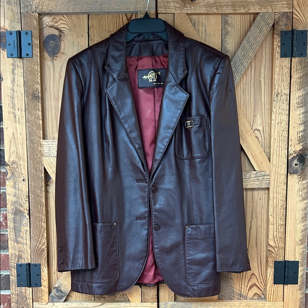 Women's Vintage (90’s) Etienne Aigner Leather Coat Blazer Burgundy size 16.